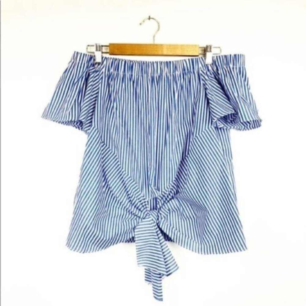 DO+BE Preppy Striped Cold‎ Shoulder Short Sleeve S